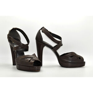 C5 Auth STUART WEITZMAN Brown Leather Strappy Platform Heels Sandals Size 10M